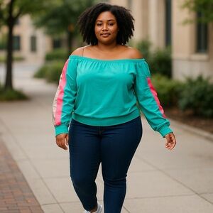 Off Shoulder Pink Strip Sweater Top